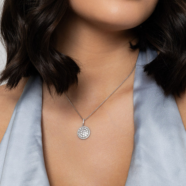 Silver Sparkling Disc Drop Necklace