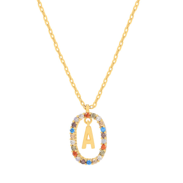 Gold & Multi Coloured CZ Initial Necklace