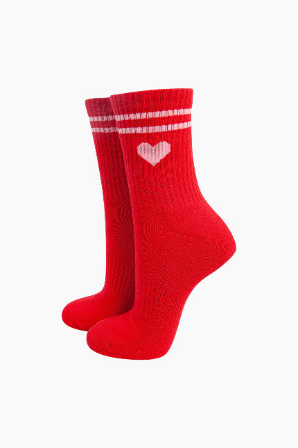 Red & Pink Heart Ribbed Socks