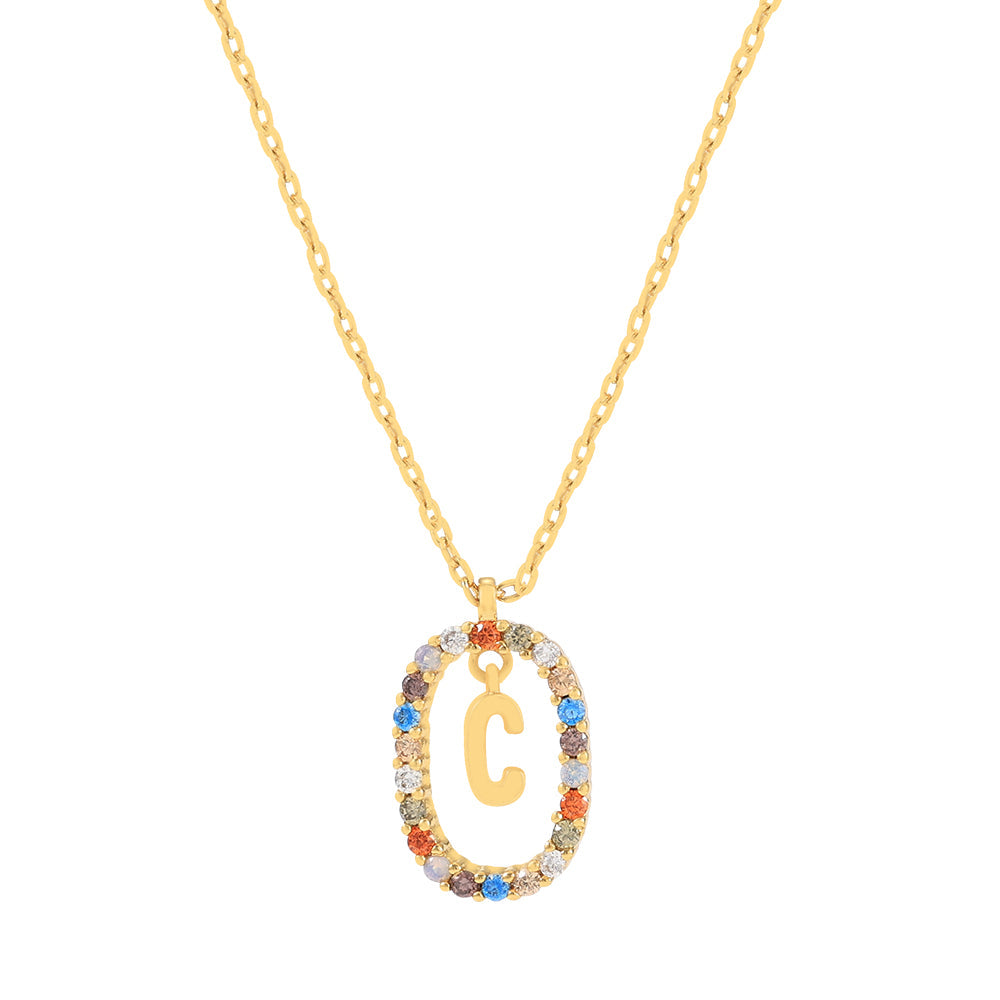 Gold & Multi Coloured CZ Initial Necklace