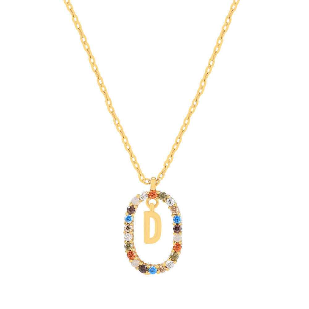 Gold & Multi Coloured CZ Initial Necklace