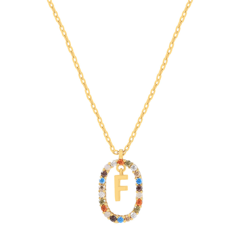Gold & Multi Coloured CZ Initial Necklace