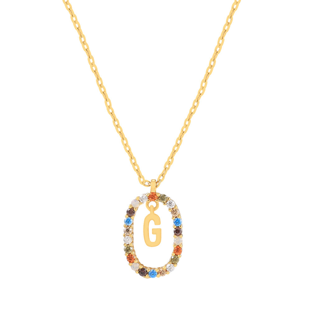 Gold & Multi Coloured CZ Initial Necklace