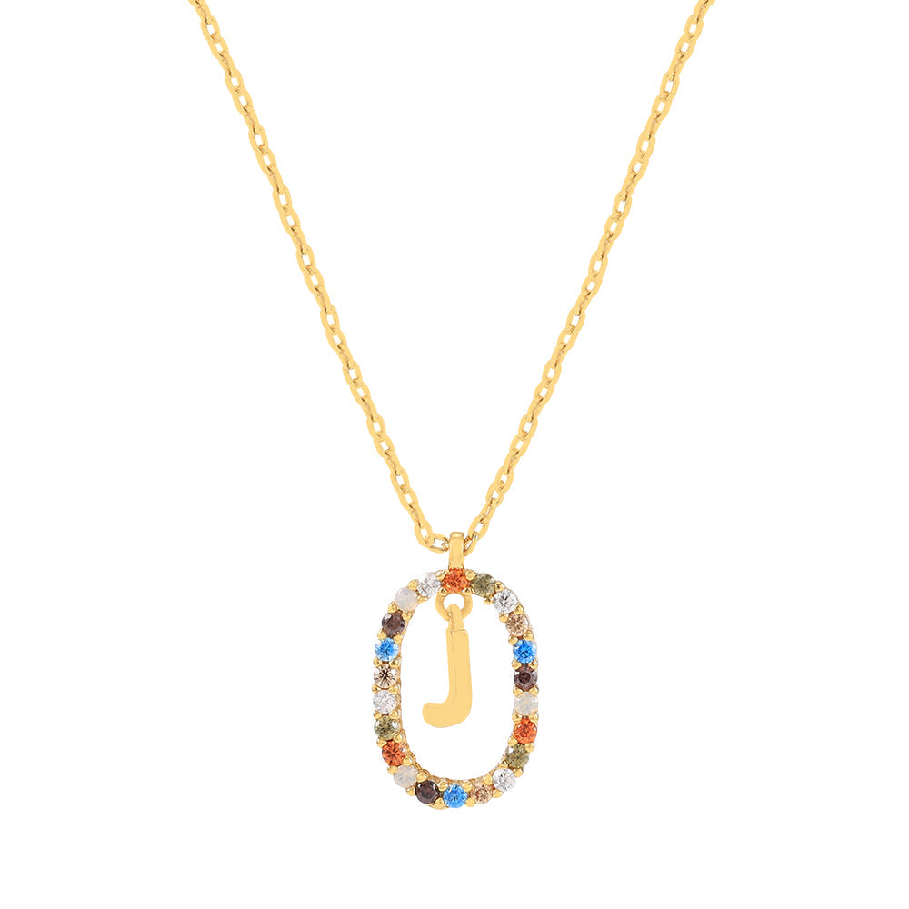 Gold & Multi Coloured CZ Initial Necklace