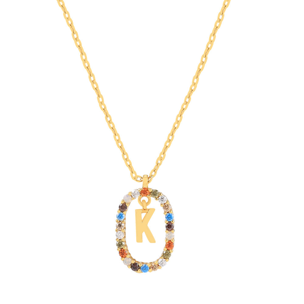 Gold & Multi Coloured CZ Initial Necklace