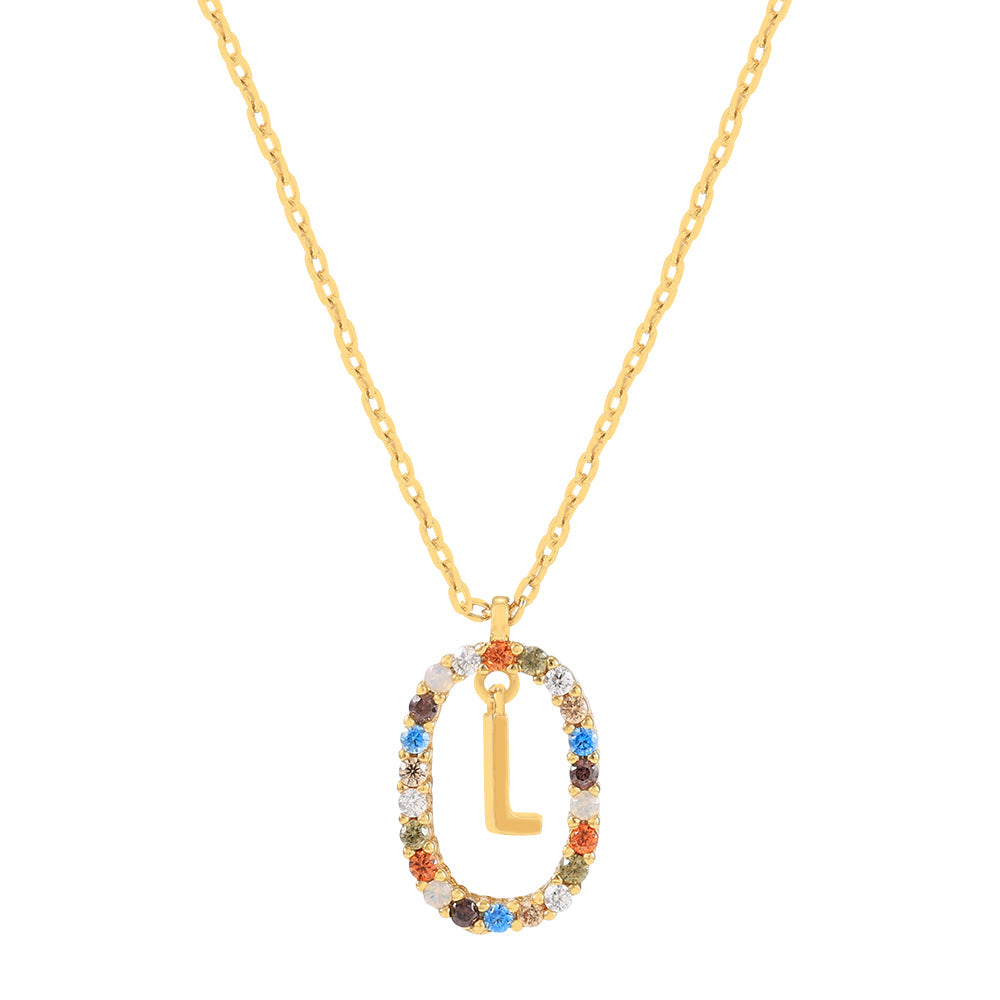Gold & Multi Coloured CZ Initial Necklace