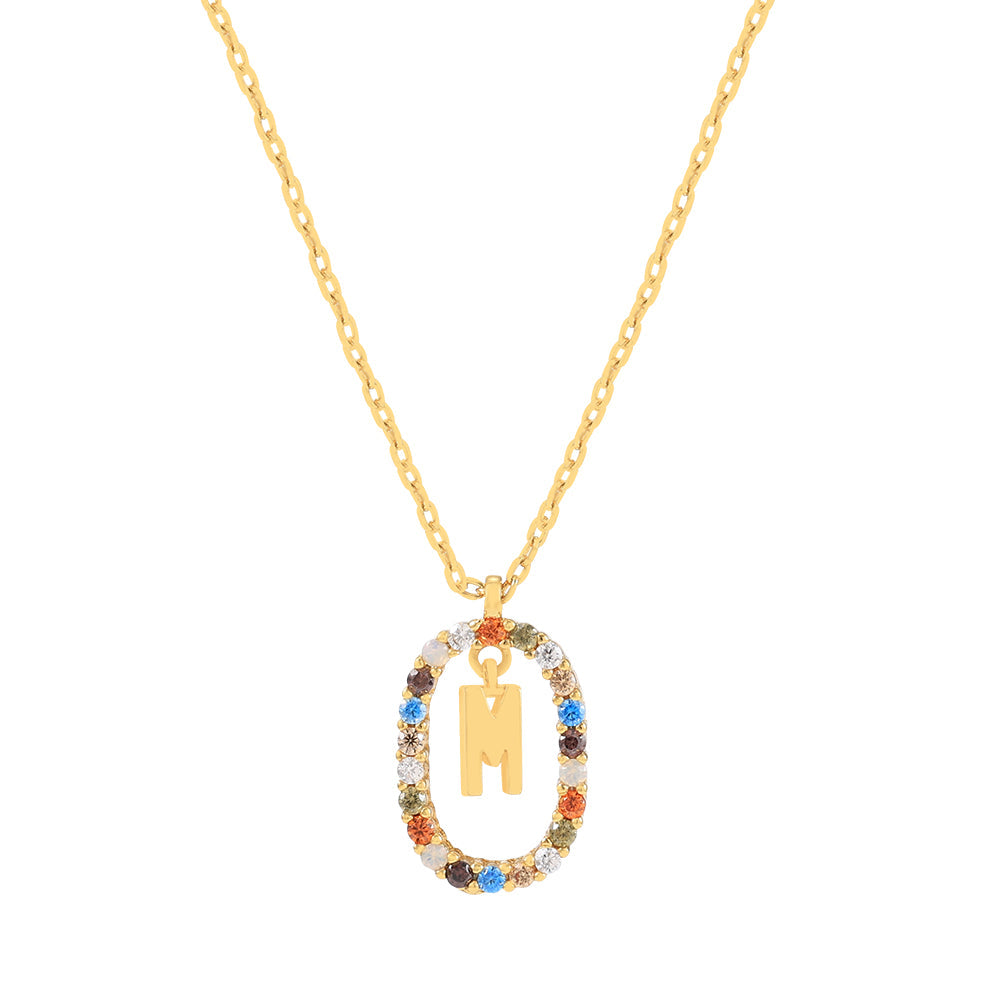 Gold & Multi Coloured CZ Initial Necklace