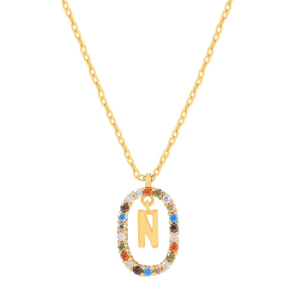 Gold & Multi Coloured CZ Initial Necklace