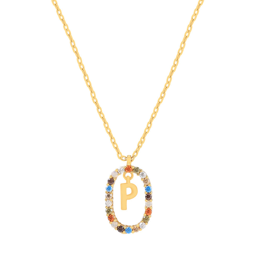 Gold & Multi Coloured CZ Initial Necklace