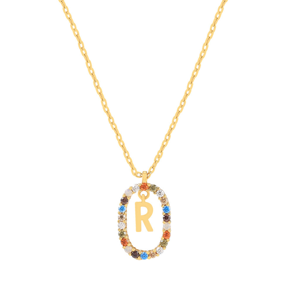 Gold & Multi Coloured CZ Initial Necklace