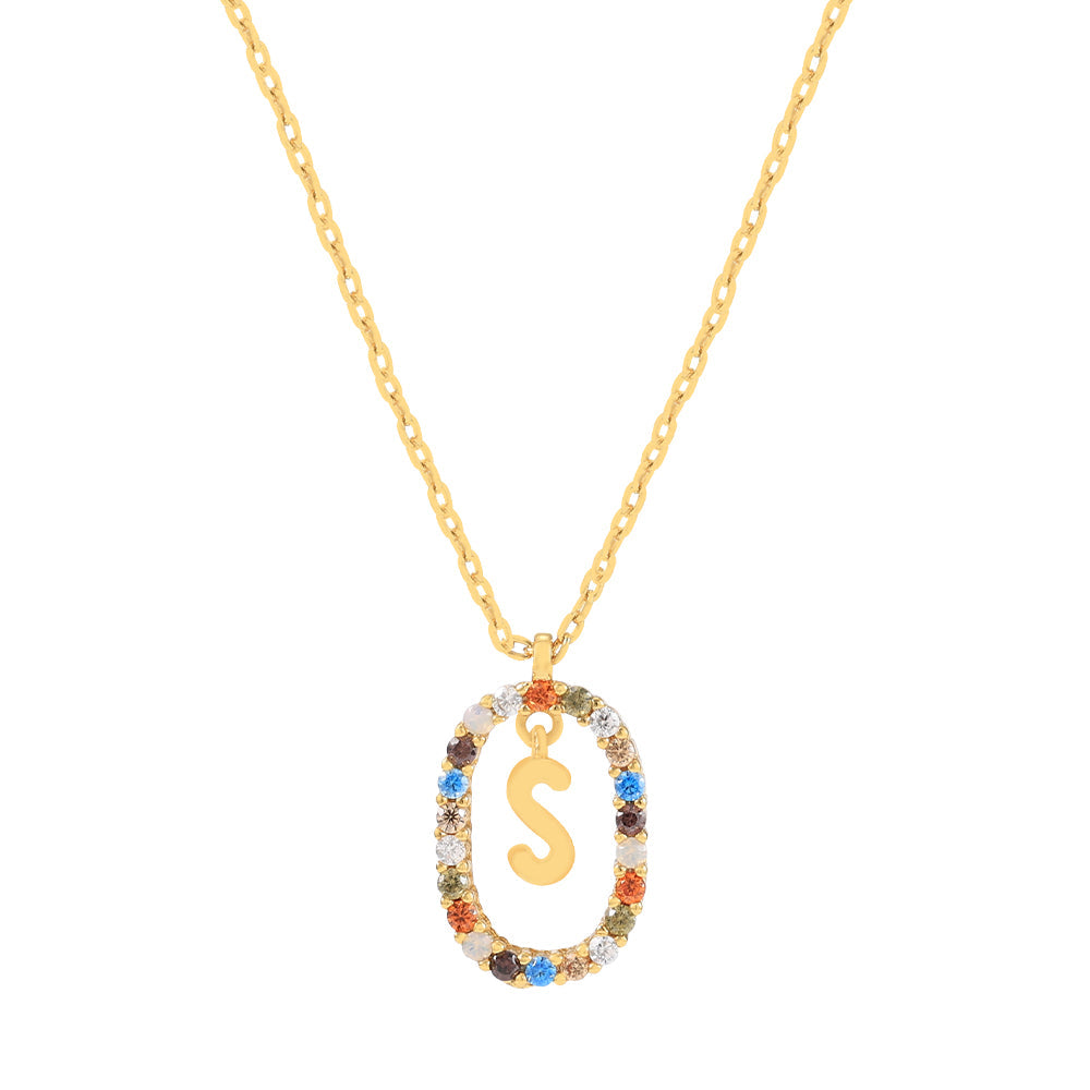Gold & Multi Coloured CZ Initial Necklace