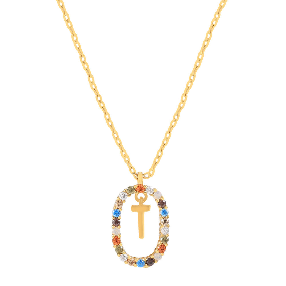 Gold & Multi Coloured CZ Initial Necklace