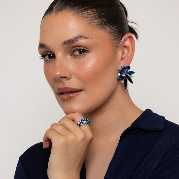 Silver & Blue Crystals Ring