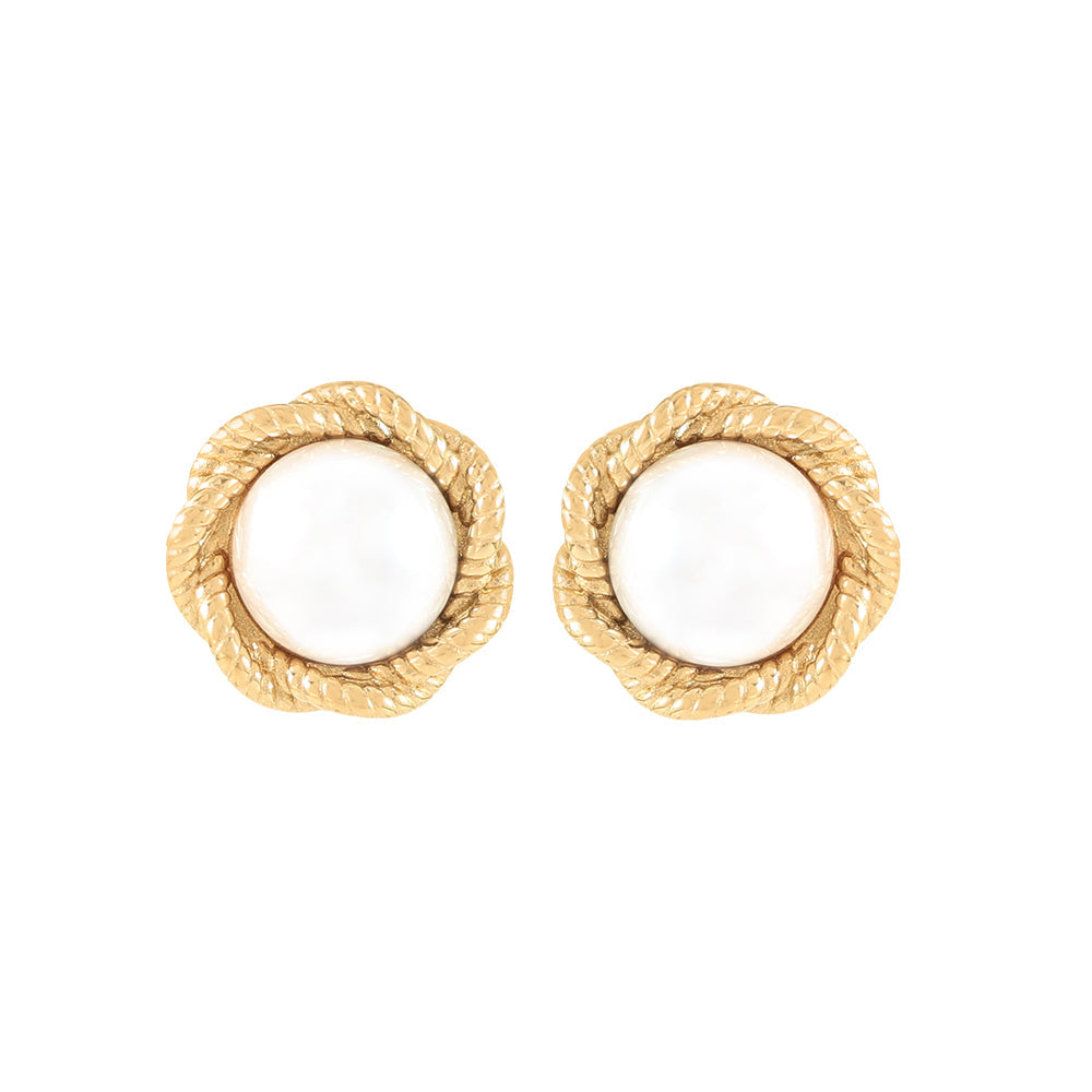 Gold Rope Chain & Pearl Stud Earrings