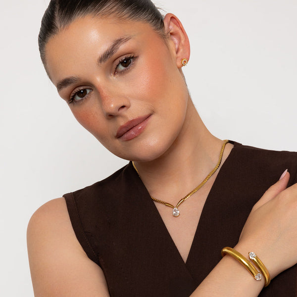 Zora Gold Snake Chain & Crystal Necklace