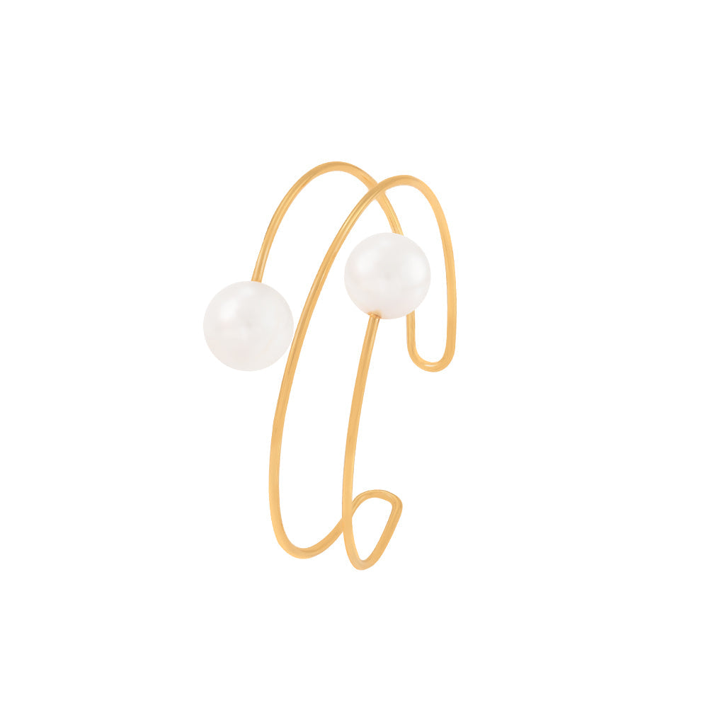 Gold Large Pearl Bangle Bracelet