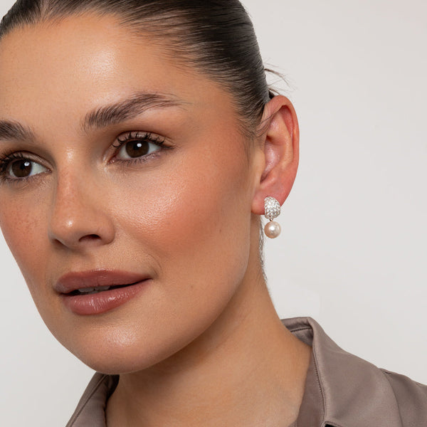 Silver Crystal & Pearl Drop Earrings