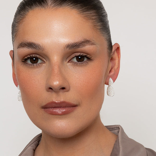 Silver Crystal Double Drop Earrings
