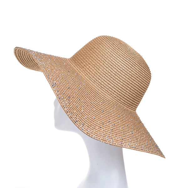 Natural Embellished Wide Brim Straw Hat