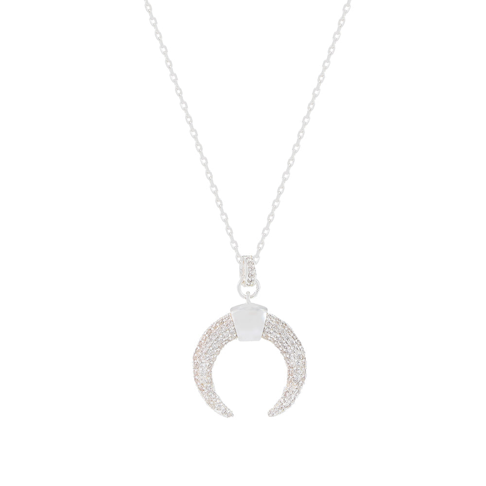Silver Crystal Crescent Pendant Necklace