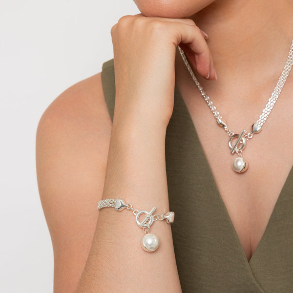 Meilani Silver Chain & Pearl Drop Bracelet
