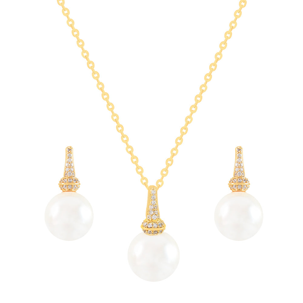 Gold & Pearl Necklace & Earring Set