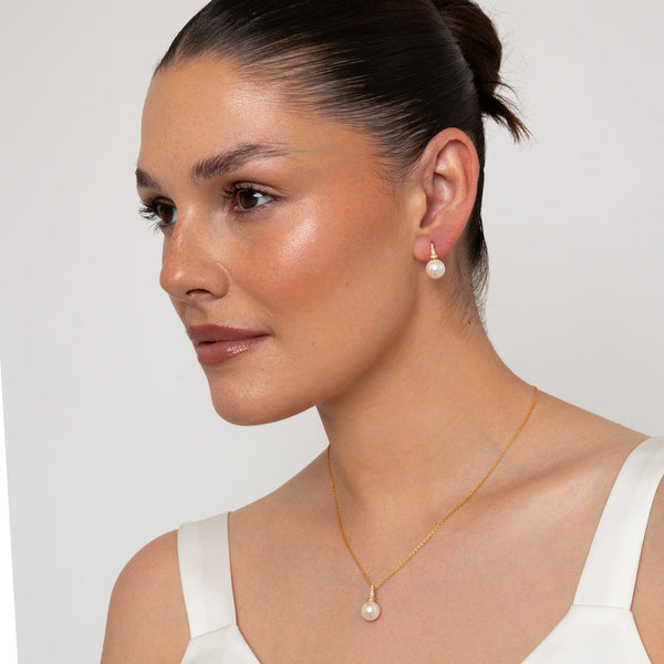 Gold & Pearl Necklace & Earring Set