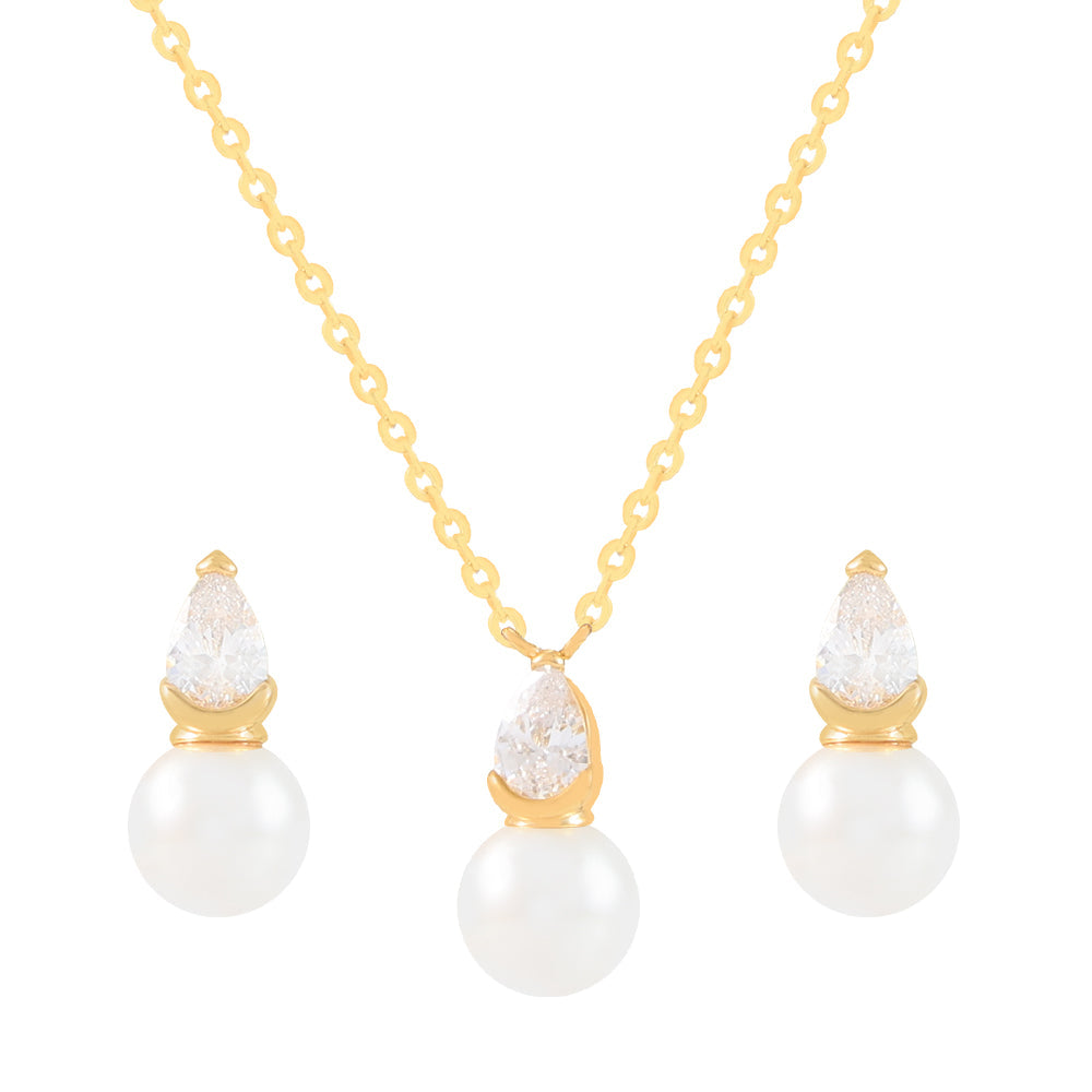 Gold Crystal & Pearl Necklace & Earring Set