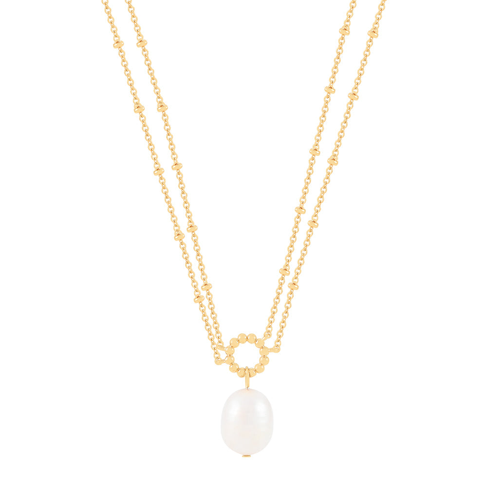Gold & Freshwater Pearl Drop Necklace