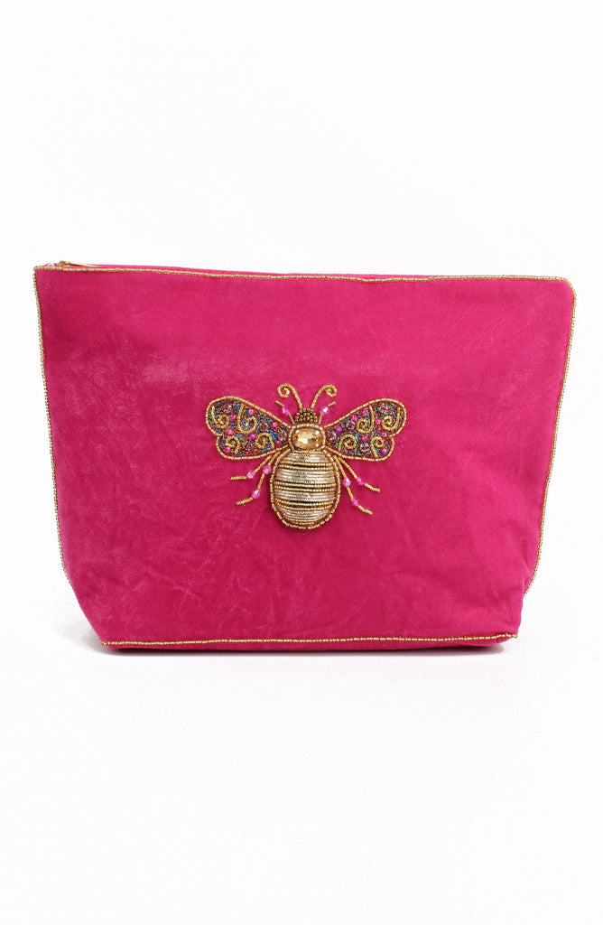 Gold & Pink Beaded Bee Large Pouch