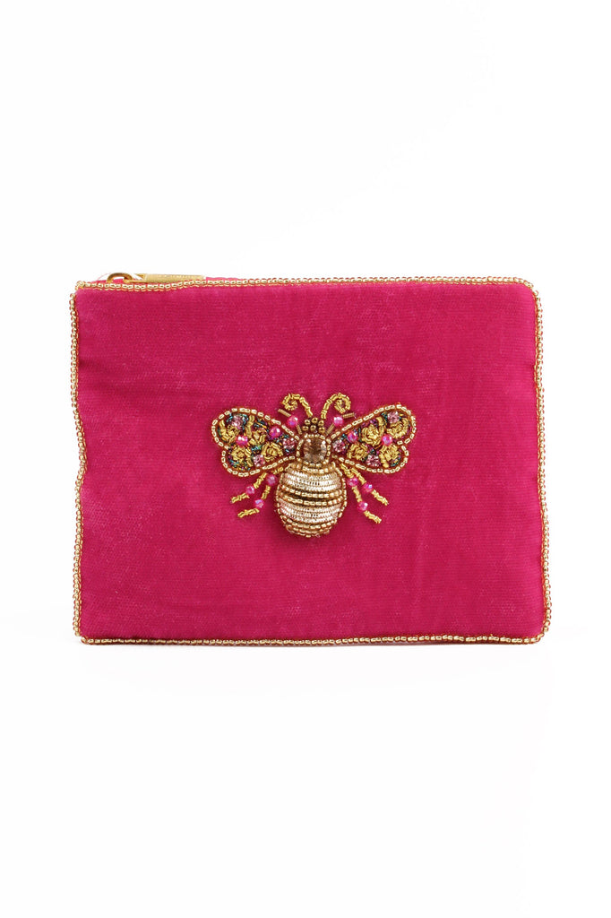 Gold & Pink Beaded Bee Small Pouch