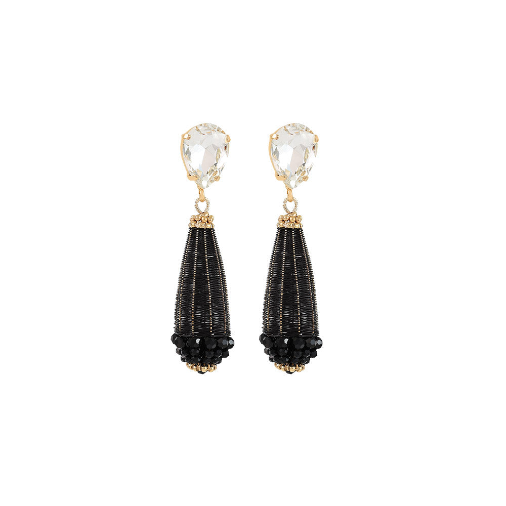 Anya Black & Gold Beaded Drop Earrings