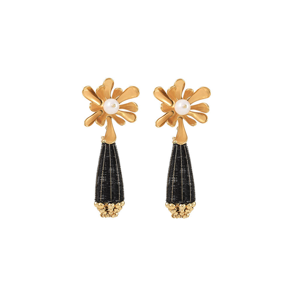 Aliza Black & Gold Beaded Drop Earrings