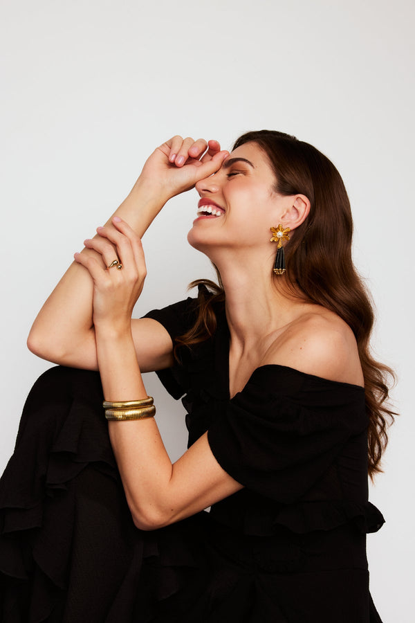 Aliza Black & Gold Beaded Drop Earrings
