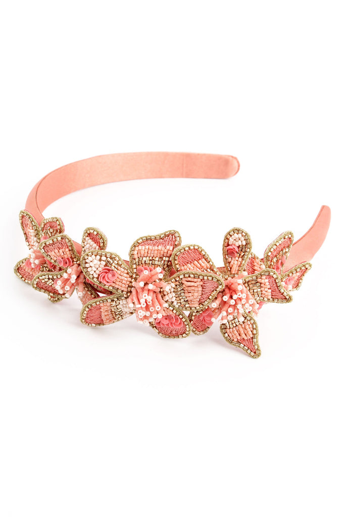 Peach Flower Beaded Headband