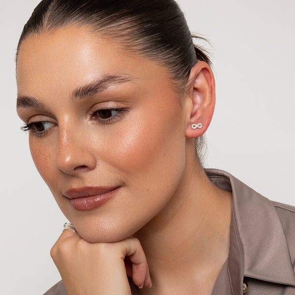 Silver Crystal Infinity Stud Earrings