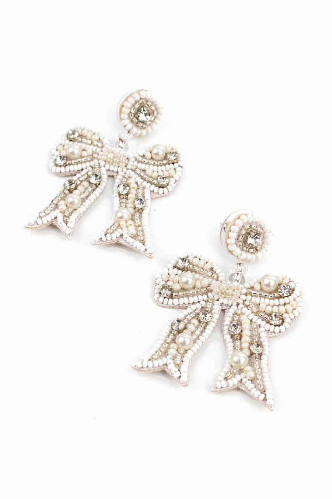 Pearl Beaded Bow Earrings