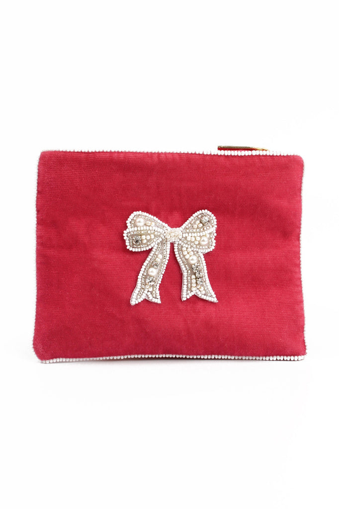 Pink Bow Beaded Small Pouch