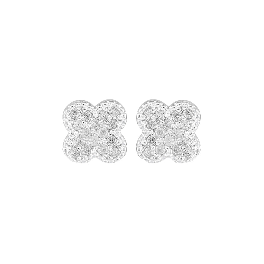 Silver & Crystal Clover Stud Earrings