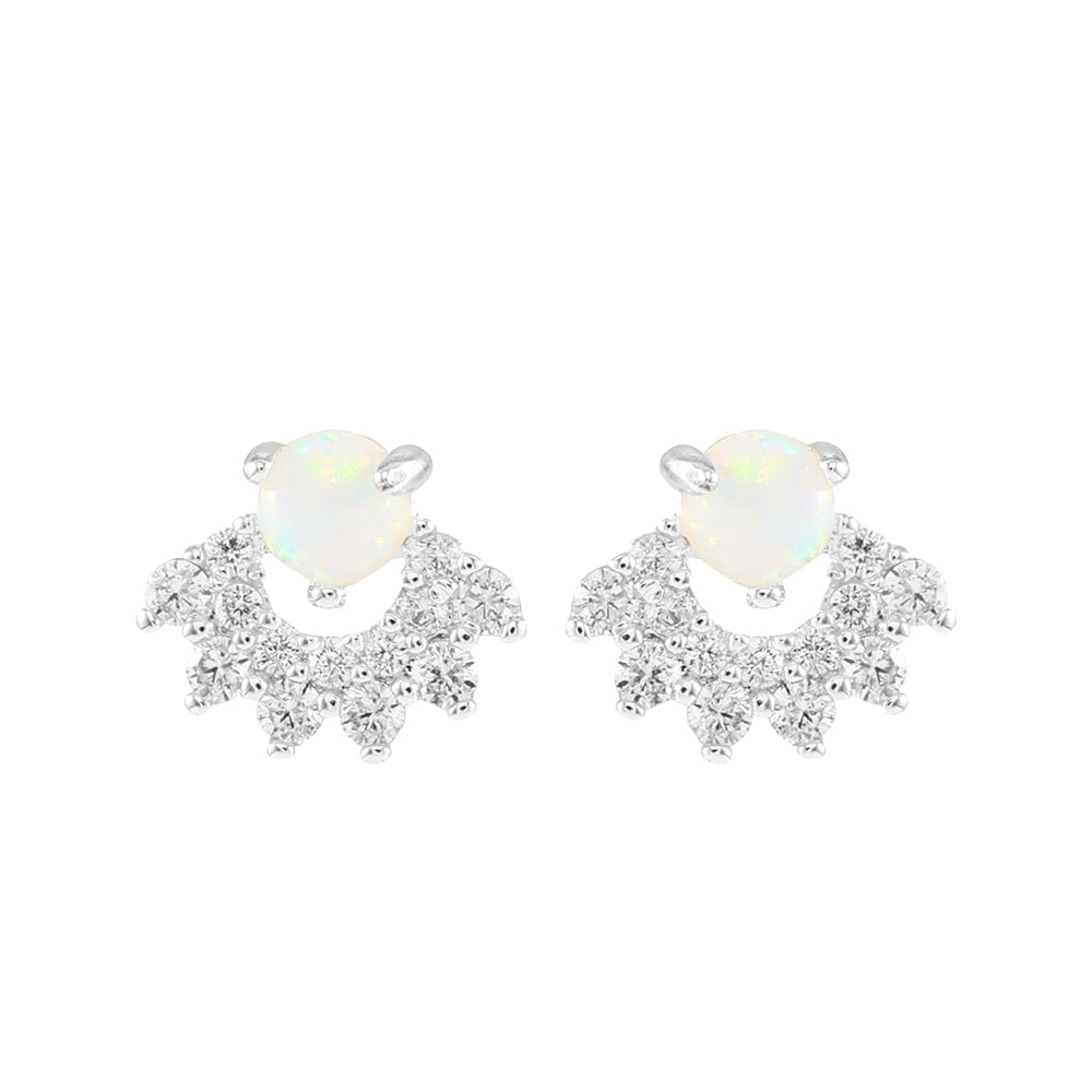 White Opal & Crystal Stud Earrings