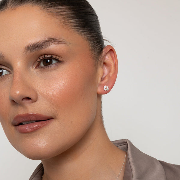 White Opal & Crystal Stud Earrings