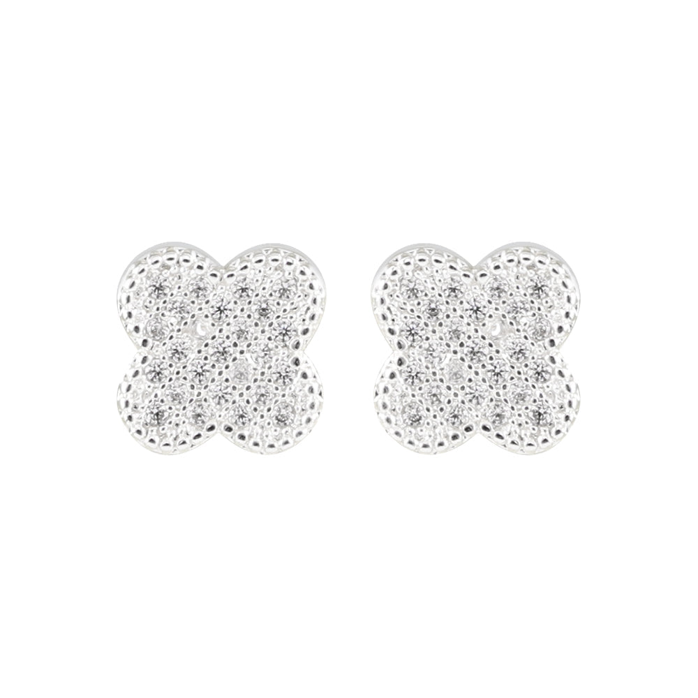 Silver & Crystal Medium Clover Stud Earrings