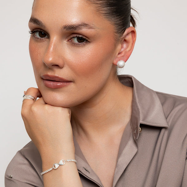 Silver Crystal Ball Shape Stud Earrings