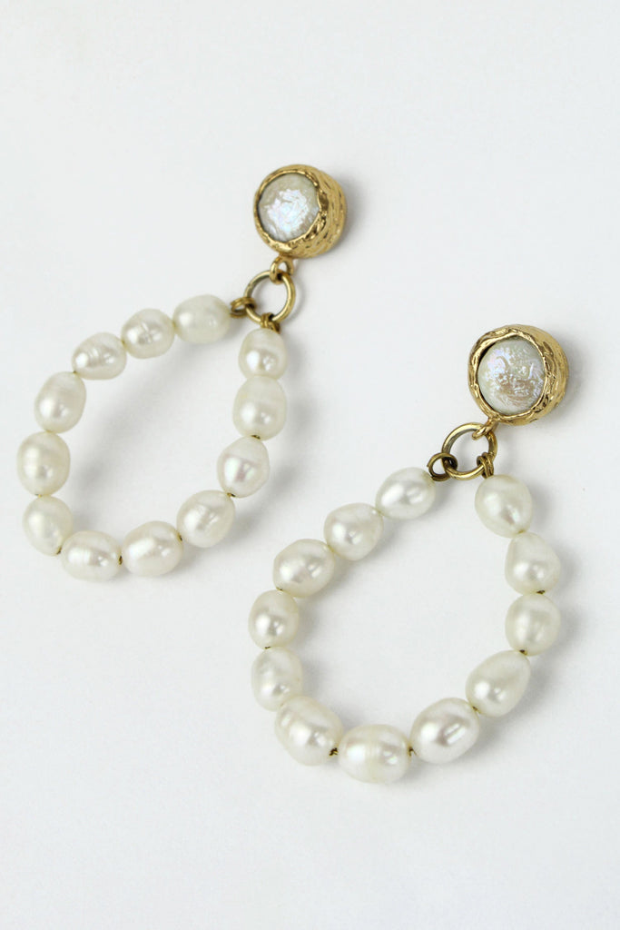Pearl Teardrop & Gold Earrings