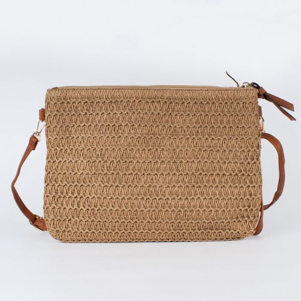 Leopard Print Sequin Embellished Straw Handbag
