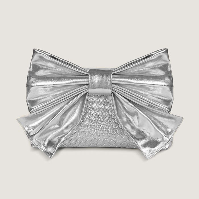 Silver Weave Bow Handbag