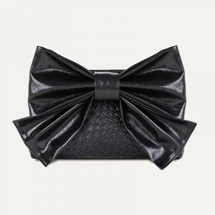 Black Weave Bow Handbag