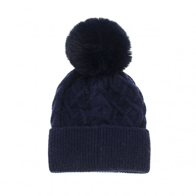 Navy Cable Knit Pom Pom Hat