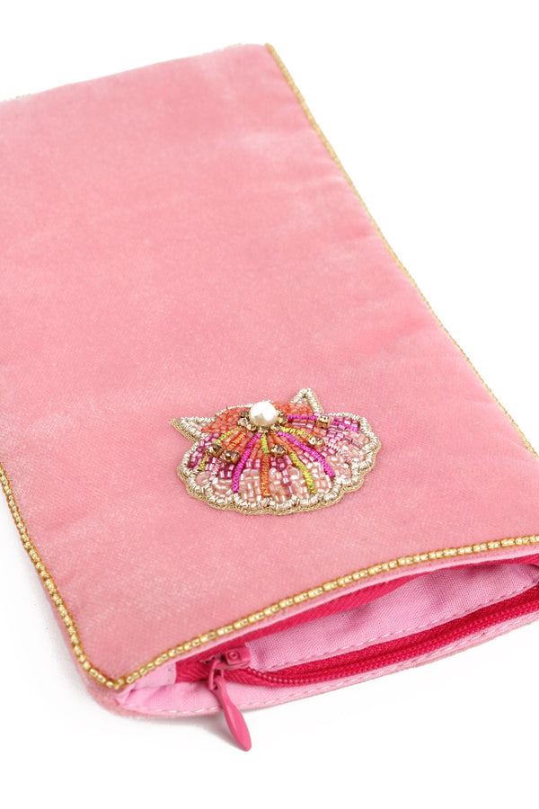 Pink & Gold Beaded Shell Sunglasses Pouch