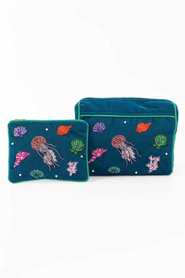 Blue Sea Theme Embellished Large Pouch